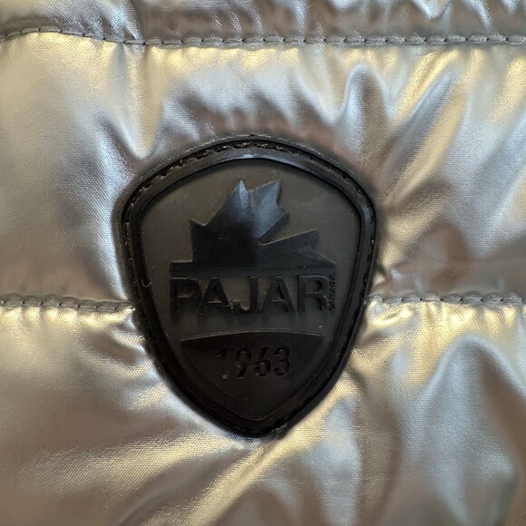 PAJAR Canada Metallic Silver Puffer Tote Bag Faux Shearling Trim Quilted Handbag - Picture 2 of 16